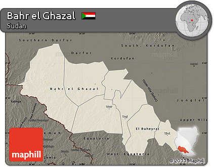 Shaded Relief Map of Bahr El Ghazal, darken