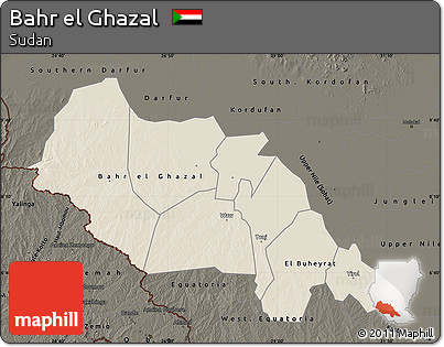 Shaded Relief Map of Bahr El Ghazal, darken