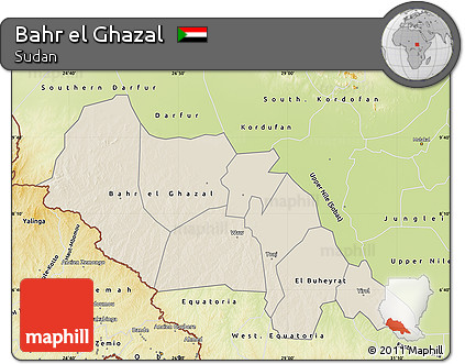 Shaded Relief Map of Bahr El Ghazal, physical outside
