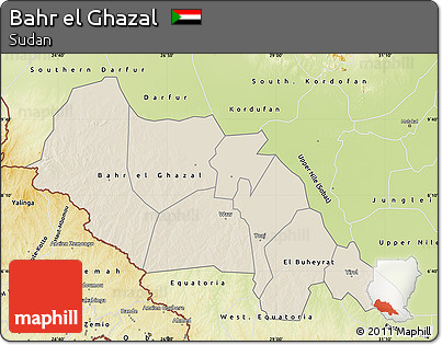 Shaded Relief Map of Bahr El Ghazal, physical outside