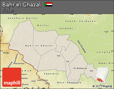 Shaded Relief Map of Bahr El Ghazal, physical outside
