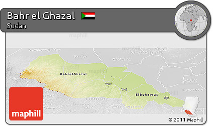 Physical Panoramic Map of Bahr El Ghazal, lighten, desaturated