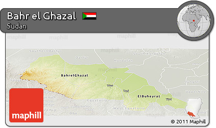 Physical Panoramic Map of Bahr El Ghazal, lighten, semi-desaturated