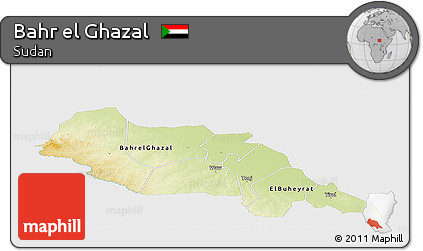 Physical Panoramic Map of Bahr El Ghazal, single color outside