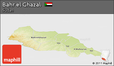 Physical Panoramic Map of Bahr El Ghazal, single color outside