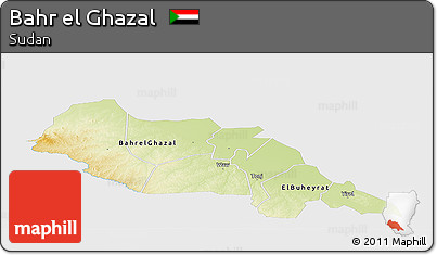 Physical Panoramic Map of Bahr El Ghazal, single color outside