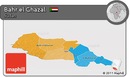 Political Panoramic Map of Bahr El Ghazal, cropped outside