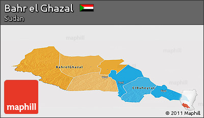 Political Panoramic Map of Bahr El Ghazal, cropped outside