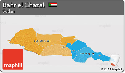 Political Panoramic Map of Bahr El Ghazal, cropped outside