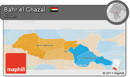 Political Panoramic Map of Bahr El Ghazal, lighten
