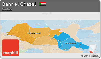 Political Panoramic Map of Bahr El Ghazal, lighten