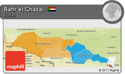 Political Panoramic Map of Bahr El Ghazal, physical outside