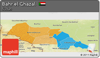 Political Panoramic Map of Bahr El Ghazal, physical outside