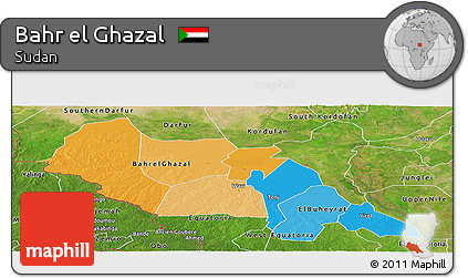 Political Panoramic Map of Bahr El Ghazal, satellite outside