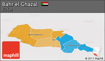 Political Panoramic Map of Bahr El Ghazal, single color outside