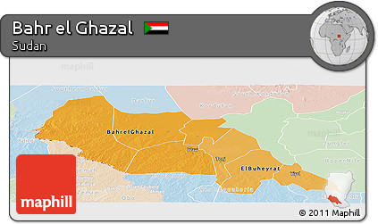 Political Shades Panoramic Map of Bahr El Ghazal, lighten