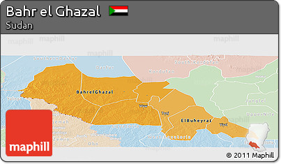 Political Shades Panoramic Map of Bahr El Ghazal, lighten