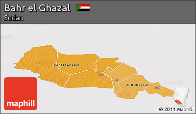 Political Shades Panoramic Map of Bahr El Ghazal, single color outside