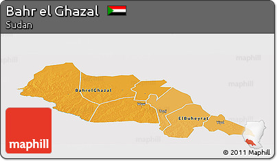 Political Shades Panoramic Map of Bahr El Ghazal, single color outside