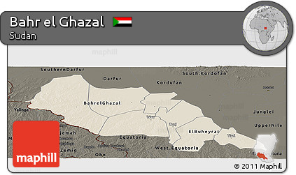 Shaded Relief Panoramic Map of Bahr El Ghazal, darken