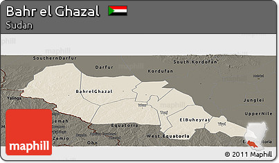 Shaded Relief Panoramic Map of Bahr El Ghazal, darken
