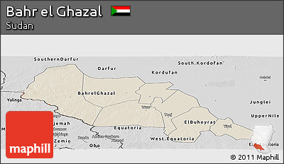Shaded Relief Panoramic Map of Bahr El Ghazal, desaturated