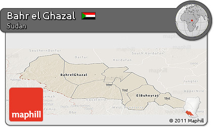 Shaded Relief Panoramic Map of Bahr El Ghazal, lighten