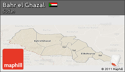 Shaded Relief Panoramic Map of Bahr El Ghazal, lighten