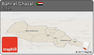 Shaded Relief Panoramic Map of Bahr El Ghazal, lighten