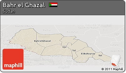 Shaded Relief Panoramic Map of Bahr El Ghazal, lighten, semi-desaturated