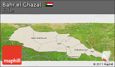 Shaded Relief Panoramic Map of Bahr El Ghazal, satellite outside
