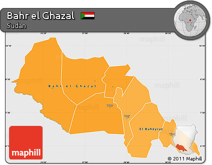 Political Shades Simple Map of Bahr El Ghazal, single color outside