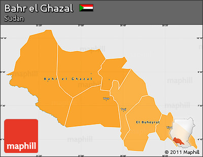 Political Shades Simple Map of Bahr El Ghazal, single color outside