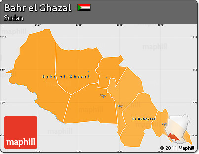 Political Shades Simple Map of Bahr El Ghazal, single color outside