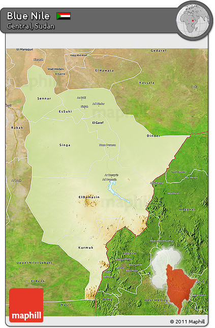 Physical 3D Map of Blue Nile, satellite outside