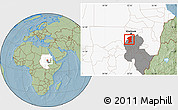 Savanna Style Location Map of El Geteina, highlighted country, highlighted grandparent region, hill shading