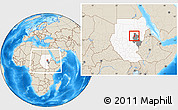 Shaded Relief Location Map of El Geteina, highlighted country, highlighted grandparent region, within the entire country