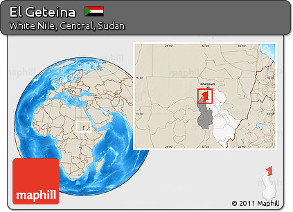 Shaded Relief Location Map of El Geteina, highlighted parent region, highlighted grandparent region