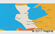 Shaded Relief Panoramic Map of Kawa, political outside