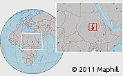 Gray Location Map of White Nile, within the entire country, hill shading