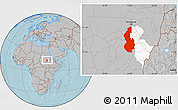 Gray Location Map of White Nile, highlighted parent region, hill shading