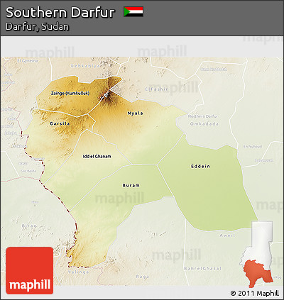 Physical 3D Map of Southern Darfur, lighten