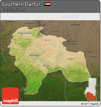 Satellite 3D Map of Southern Darfur, darken