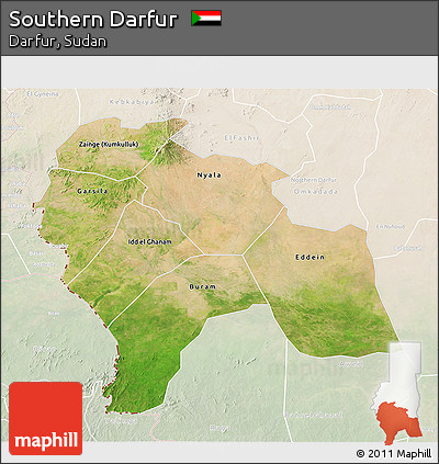 Satellite 3D Map of Southern Darfur, lighten