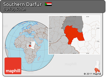 Gray Location Map of Southern Darfur, highlighted country, highlighted parent region