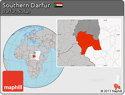Gray Location Map of Southern Darfur, highlighted country, highlighted parent region