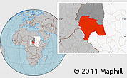 Gray Location Map of Southern Darfur, highlighted country, highlighted parent region, hill shading