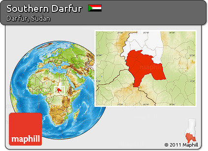 Physical Location Map of Southern Darfur, highlighted parent region