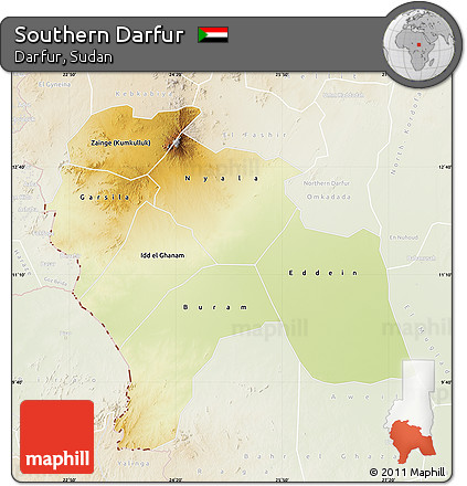 Physical Map of Southern Darfur, lighten