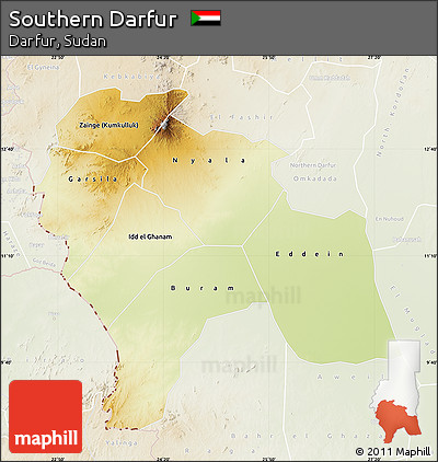 Physical Map of Southern Darfur, lighten